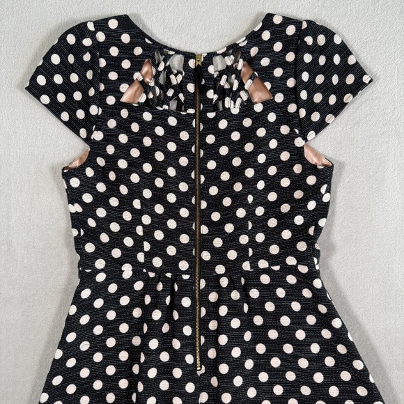 Maeve Anthropologie Dress Womens 4 Black Pink Nikola Polka Dot Lattice Pockets - Picture 7 of 15